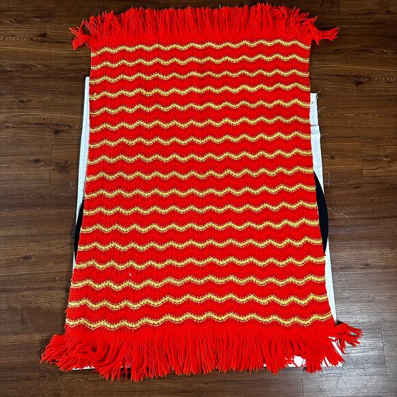 Vintage Handmade Orange & Yellow Striped Popcorn Crochet Throw Blanket - Picture 4 of 10